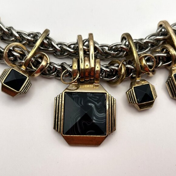 Zara Statement Necklace Silver Gold Tone Chunky Chain Geometric Charms Bold - Picture 7 of 13
